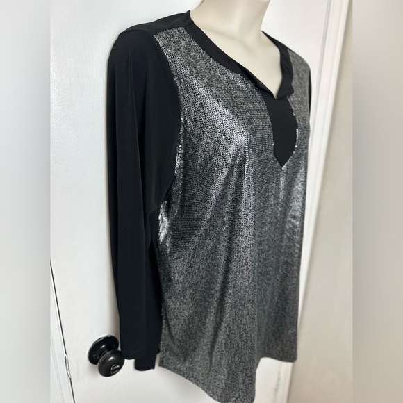 Quacker Factory Sequin Sparkle Long Sleeve Holiday Top Size 1X #1516 - Picture 3 of 9